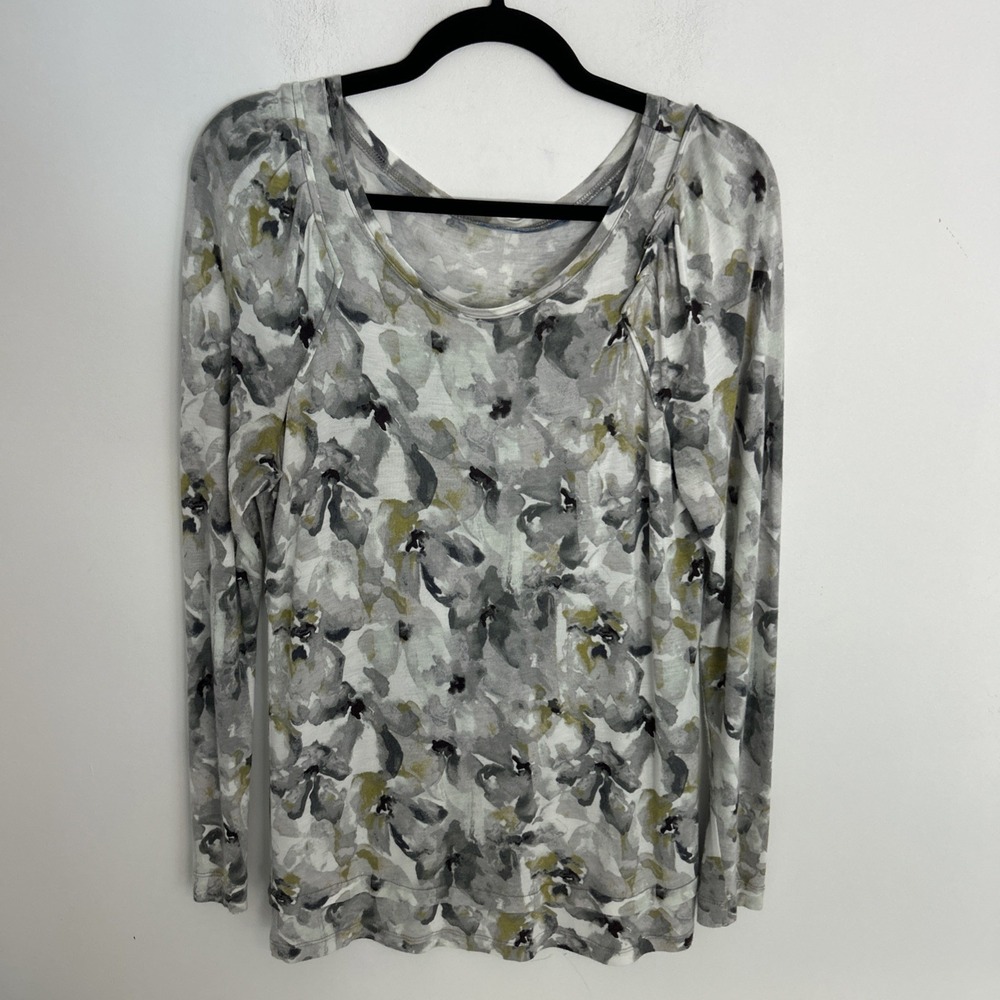 Simply Vera Vera Wang Long Sleeve Lightweight Gray Floral Watercolor Pullover M